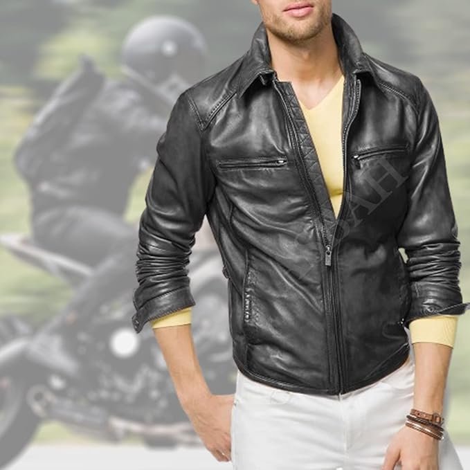 100% Genuine Black Leather Jacket For Mens - Image 3