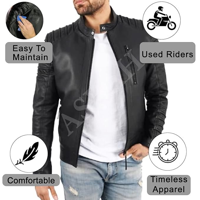 100% Genuine Black Leather Jacket For Mens - Image 2