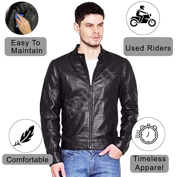 100% Genuine Black Leather Jacket For Mens - Image 2