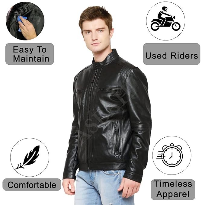 100% Genuine Black Leather Jacket For Mens - Image 2