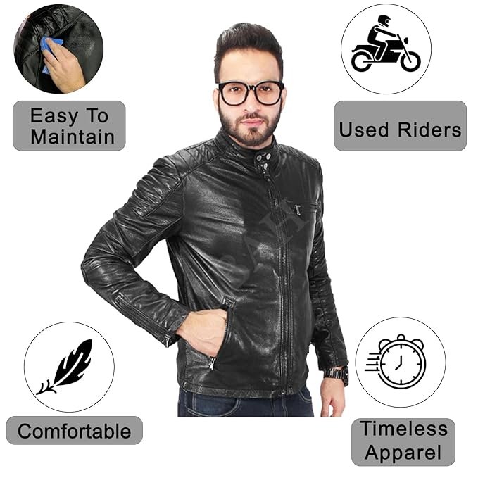 100% Genuine Black Leather Jacket For Mens - Image 2