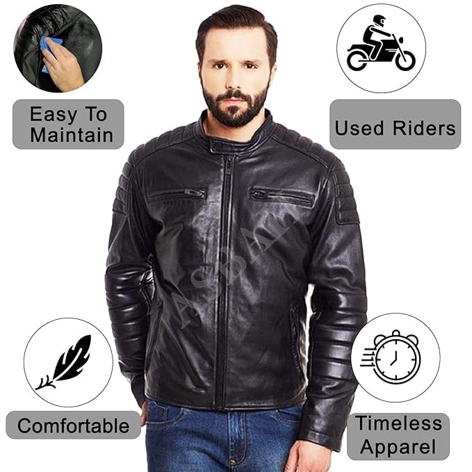 100% Genuine Black Leather Jacket For Mens - Image 2