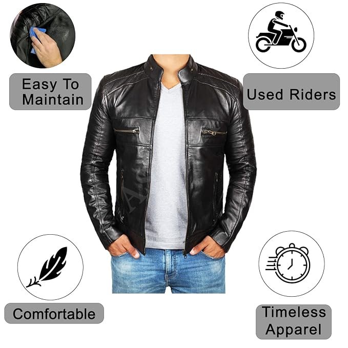100% Genuine Black Leather Jacket For Mens - Image 2