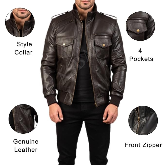 100% Genuine Brown Leather Jacket For Mens - Image 2