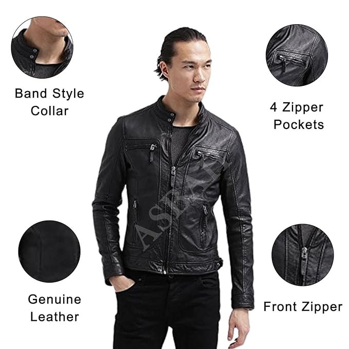 100% Genuine Black Leather Jacket For Mens - Image 2