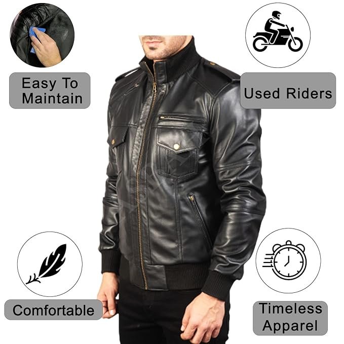 100% Genuine Black Leather Jacket For Mens - Image 2