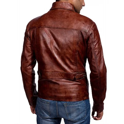 100% Genuine Brown Leather Jacket For Mens - Image 3