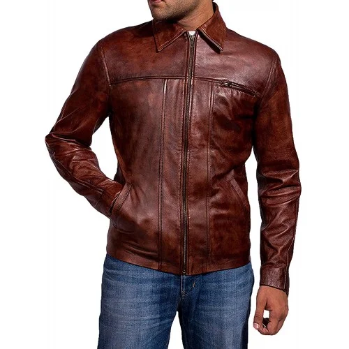 100% Genuine Brown Leather Jacket For Mens - Image 2